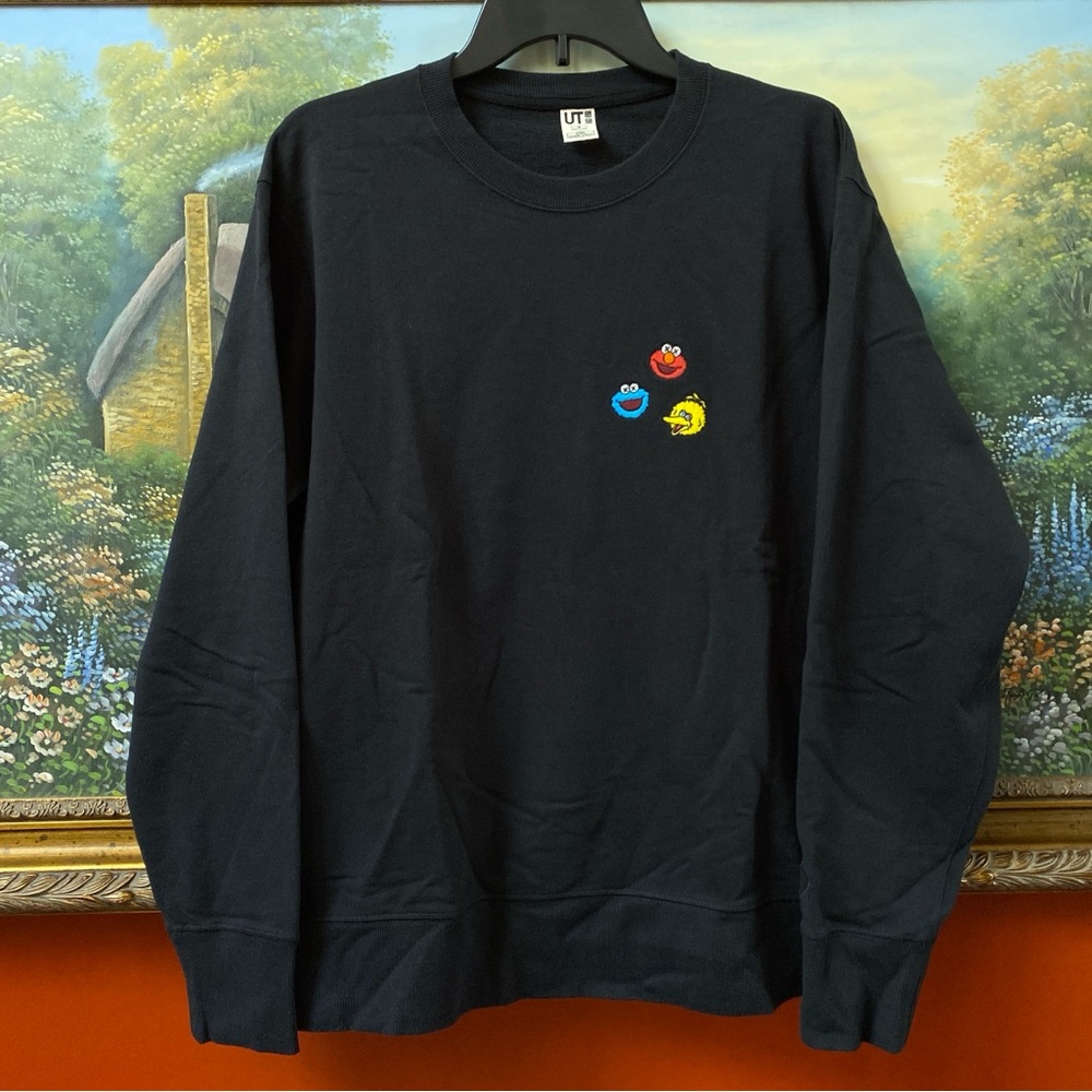 Kaws Uniqlo Sesame Street Embroidered Crewneck Sweatshirt Black Men’s Medium
